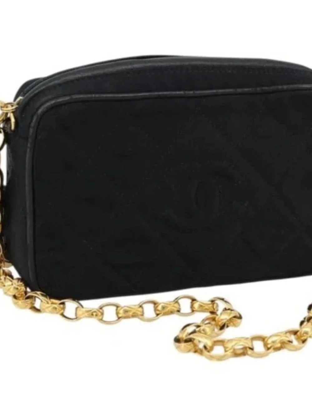 CHANEL Matelasse Chain Shoulder Bag Satin Black Gold CC Auth 189794V